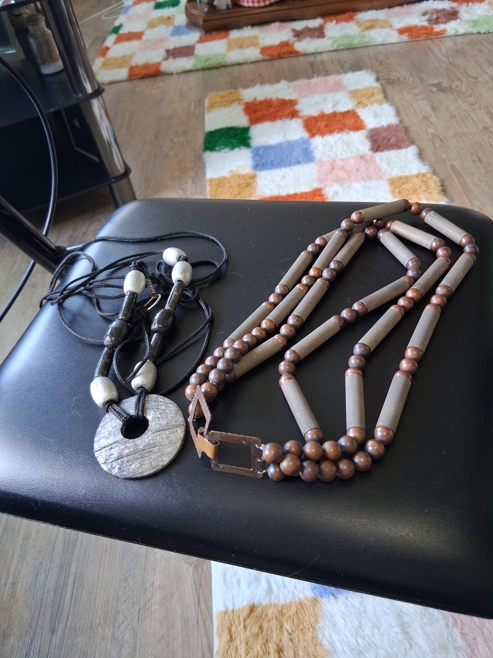 Source Unknown Brown and Black Bead Statement Necklace Set